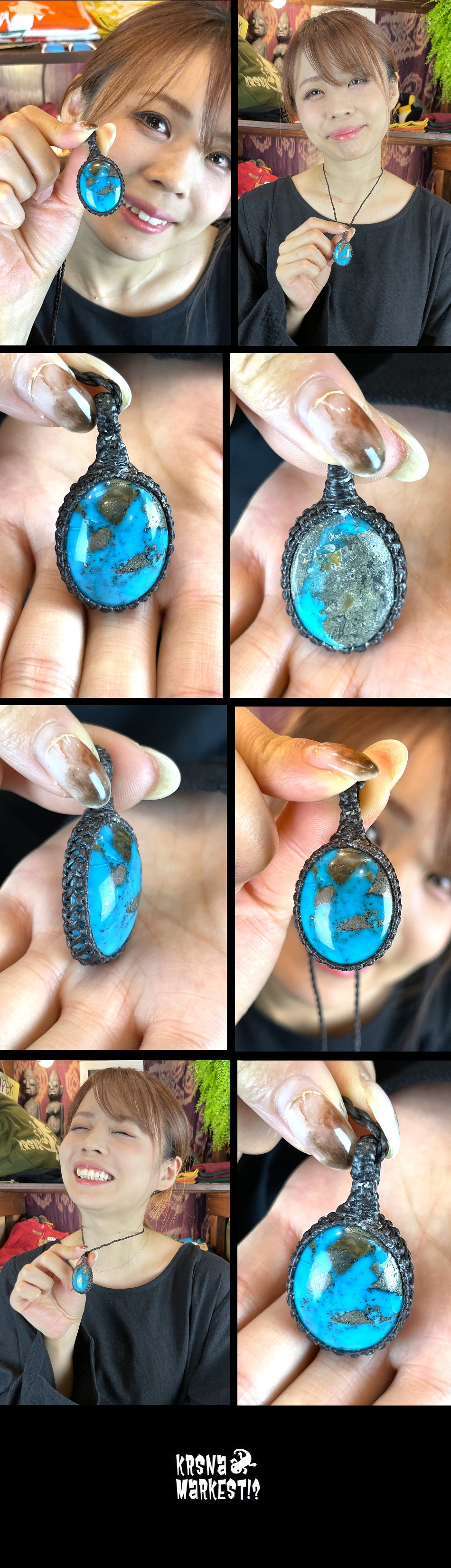 special collectionイラン産ターコイズ　マクラメロングネックレス 販売開始10月7日（金）21時】ターコイズ マクラメネックレス 額縁模様