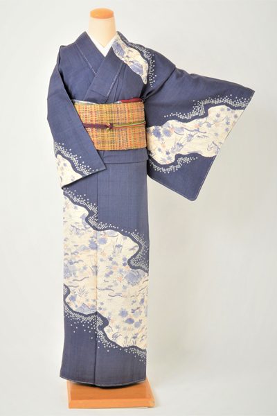 紬訪問着［鳩羽鼠色のしょうざん生紬］｜着物レンタルあき (来店着付け