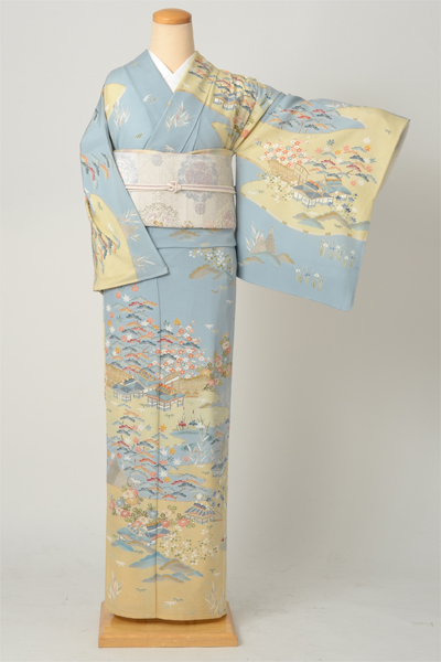 絽訪問着[新橋色に茶屋辻模様]｜着物レンタルあき (来店着付け無料