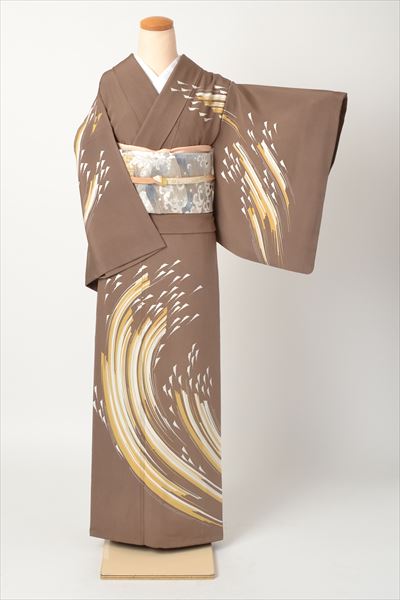 訪問着［江戸茶の波模様］｜着物レンタルあき (来店着付け無料・全国