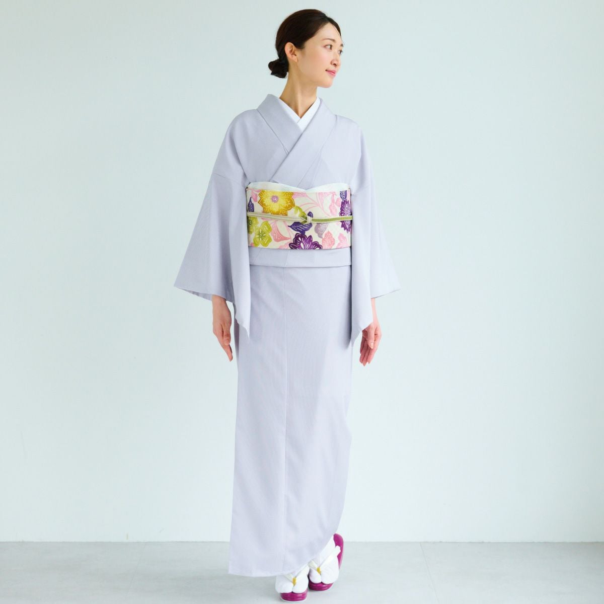 ☆25％OFF☆【CHIKUMO-千雲-】洗える着物 東レシルック江戸小紋 縞/灰