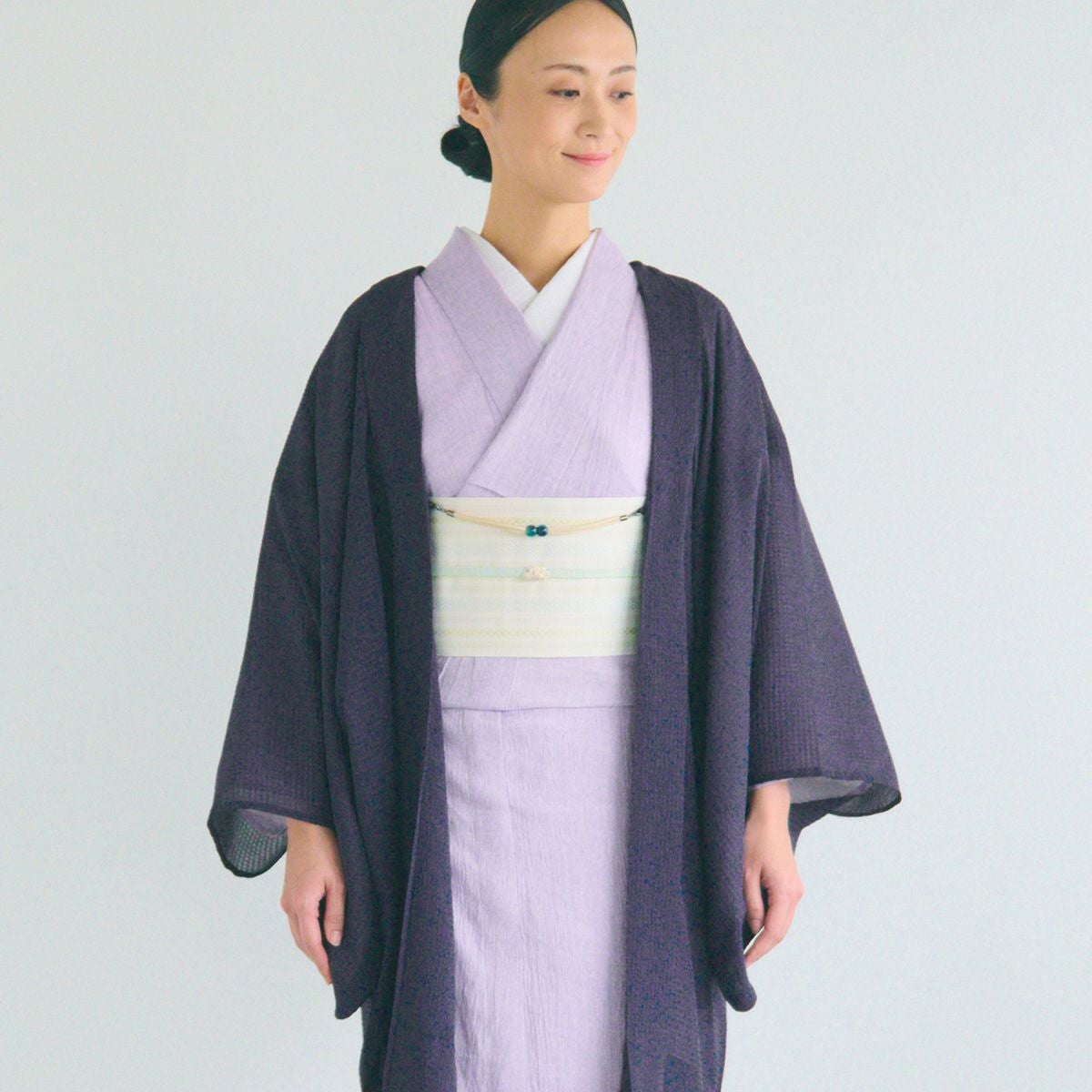 CHIKUMO-千雲-】洗える夏きもの 麻楊柳/紅藤 近江ちぢみ くるり｜着物