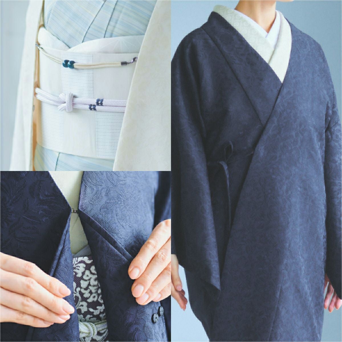 CHIKUMO-千雲-】洗える道中着 更紗 ネイビー 単衣仕立て 晴雨兼用 雨