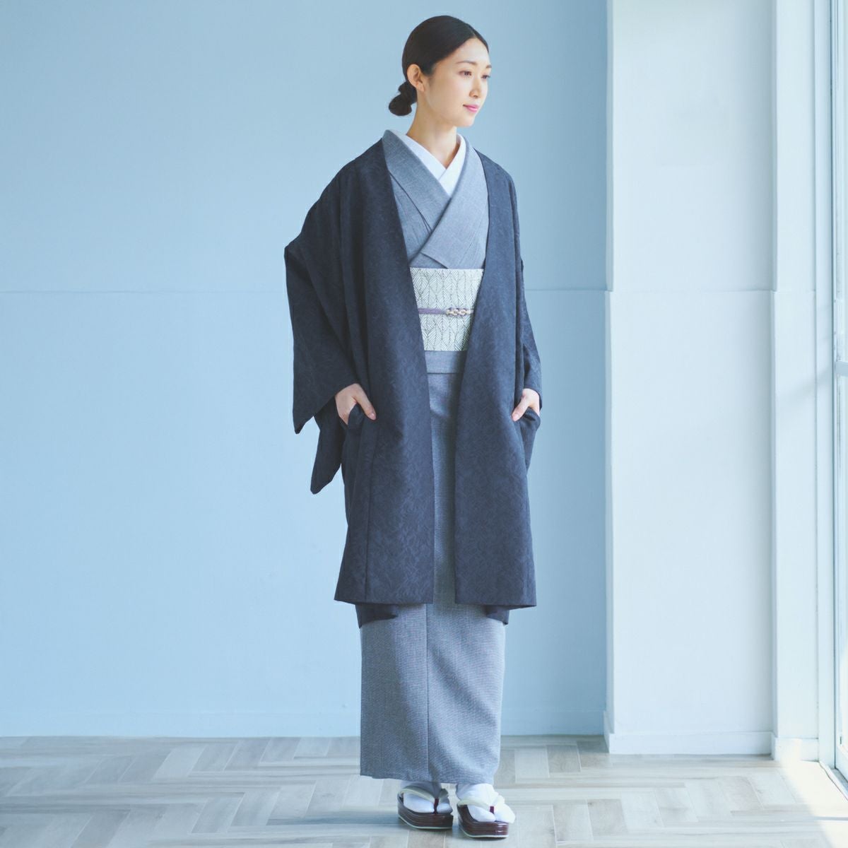 CHIKUMO-千雲-】洗える道中着 更紗 ネイビー 単衣仕立て 晴雨兼用 雨