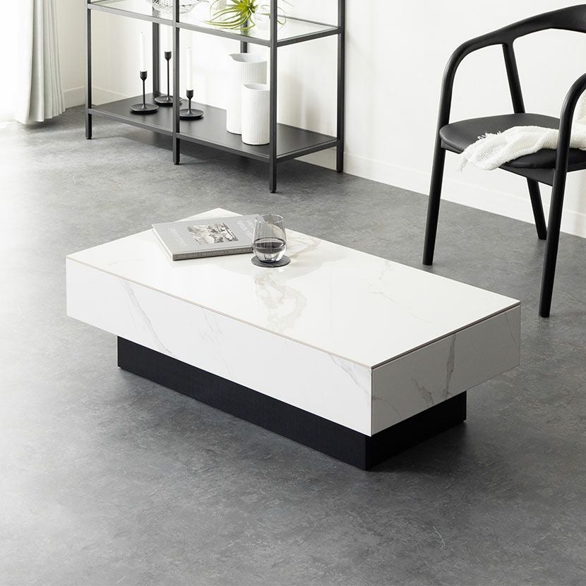 幅105cm セラミック ローテーブル 大理石柄 収納 引き出し 長方形 座卓