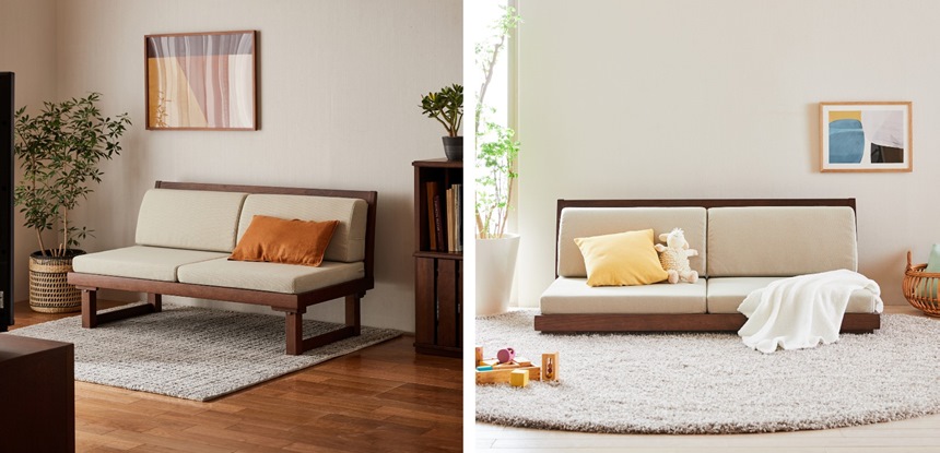 脚をたためば座椅子に早変わりするソファ。【カリモク家具】のロー