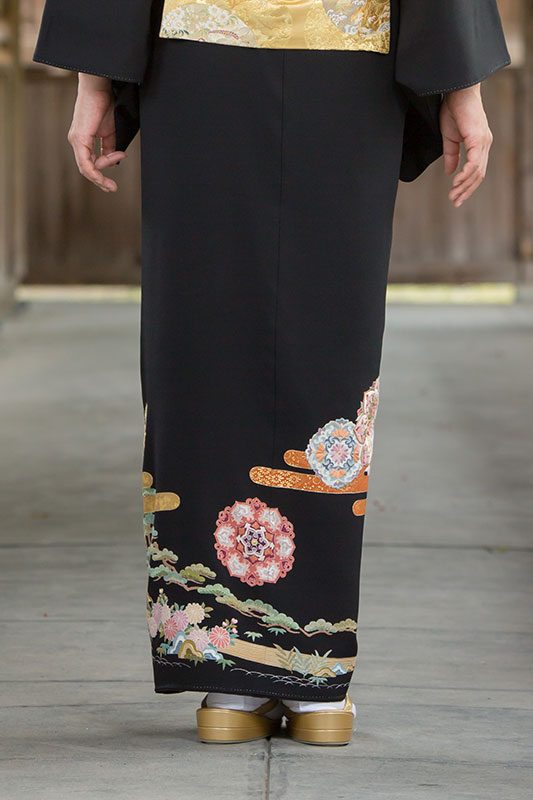 サガラ刺繍 鏡に松菊（手刺繍）