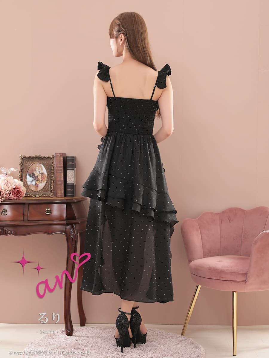 an/アン】ビジュー キャミソール ドット柄 ジップデザイン フリル