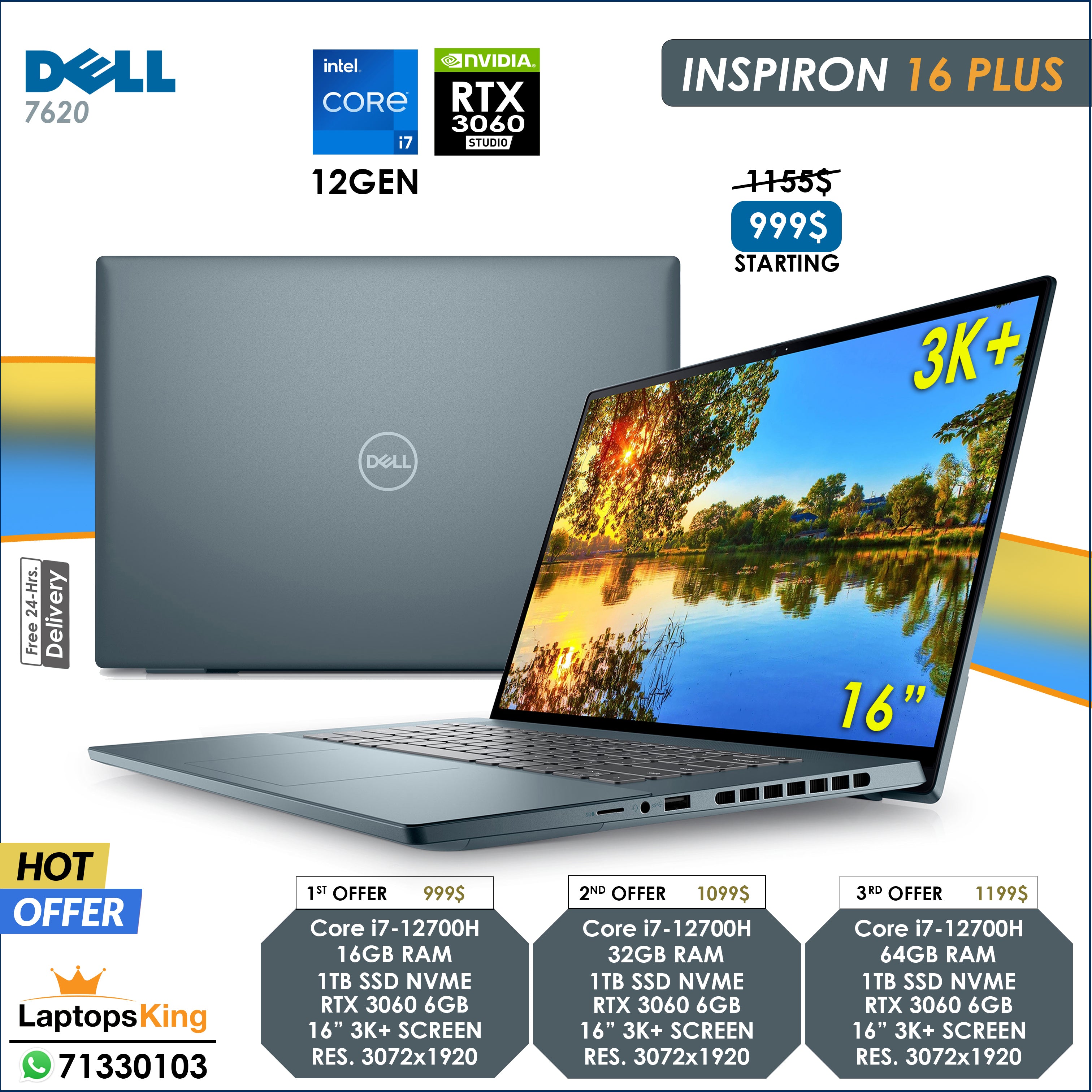 Dell Inspiron 16 Plus 7620 Core i7-12700h Rtx 3060 Studio Edition