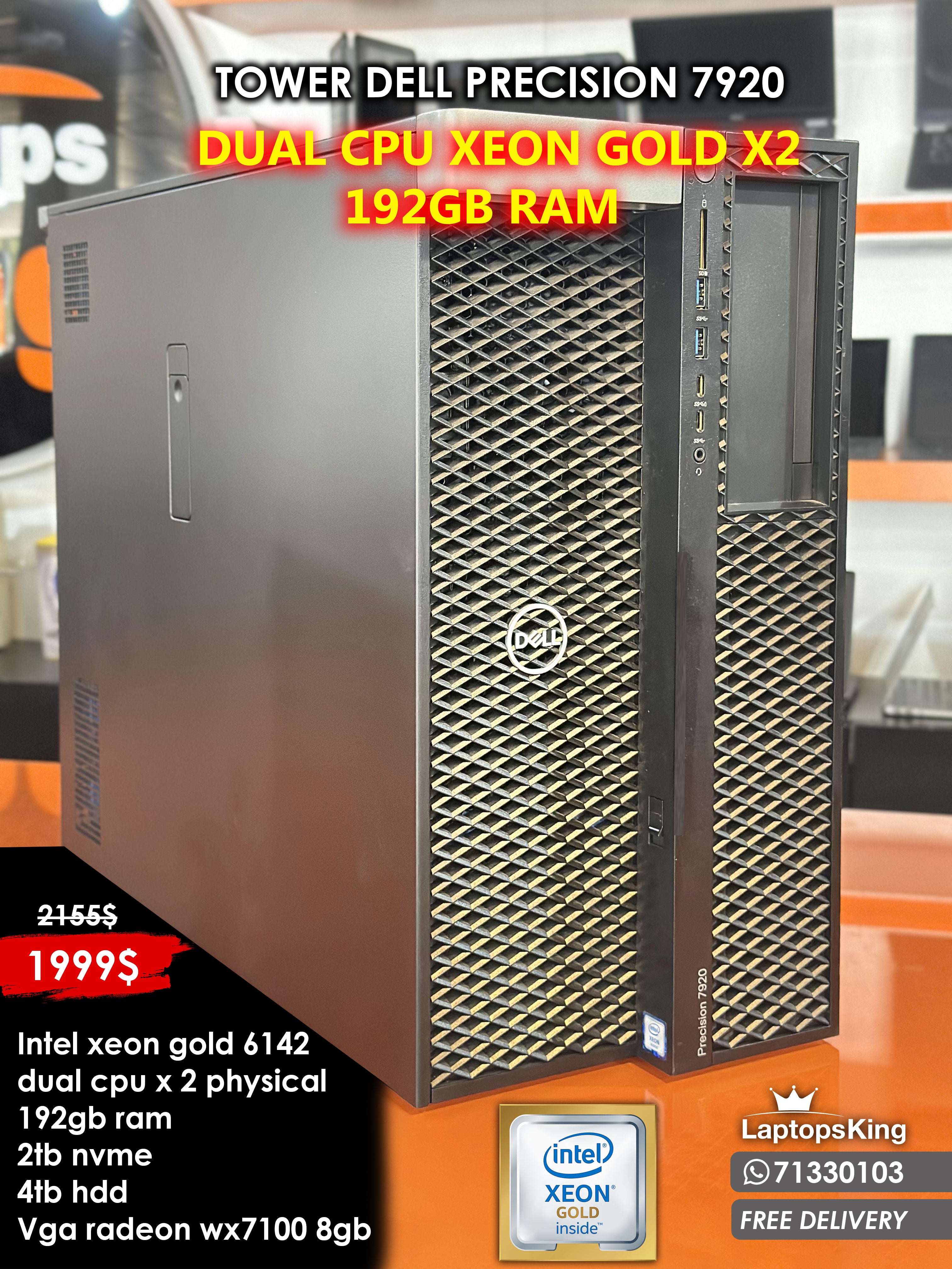 TOWER DELL PRECISION 7920 DUAL CPU XEON NEON GLOD X2 6142 192GB