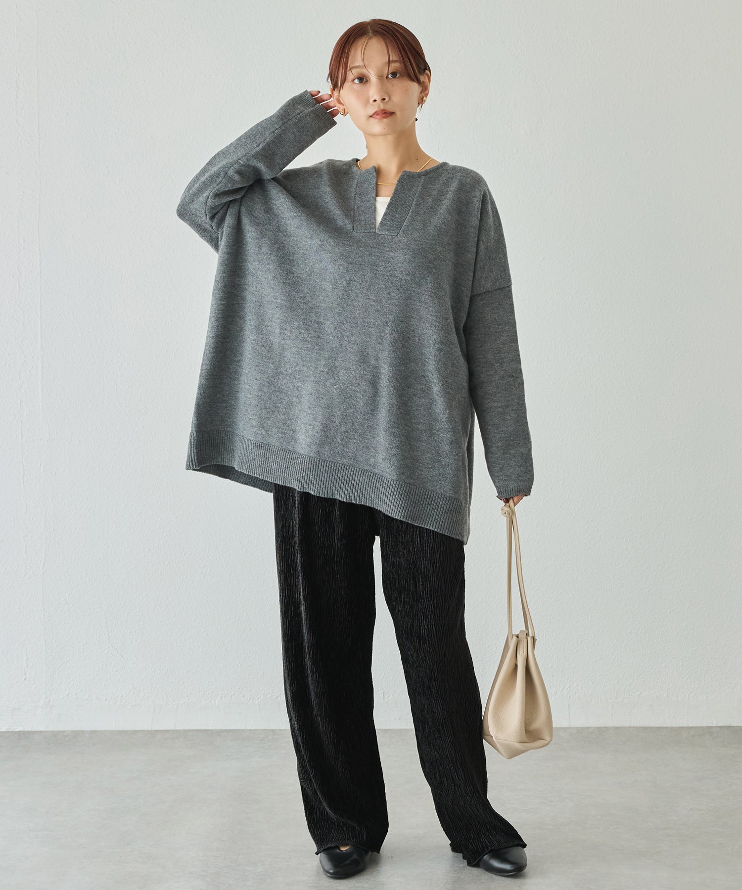 洗える】スキッパーニットプルオーバー | ラビアンジェ-⼤きいサイズの