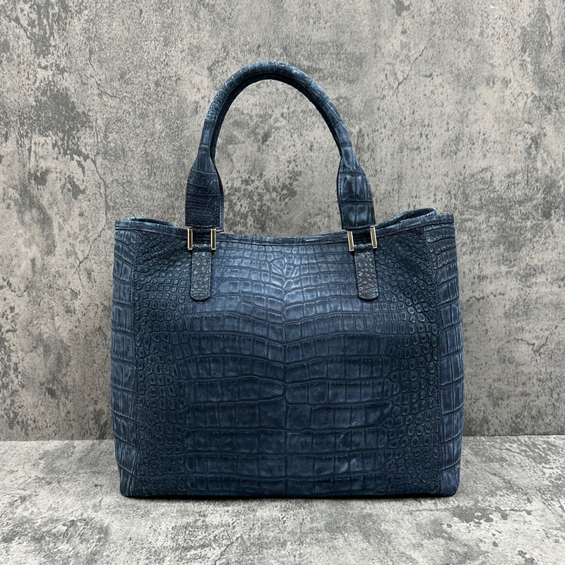 クロコダイル トートバッグ ヌバック仕上げ メンズ レディース 本革 紺