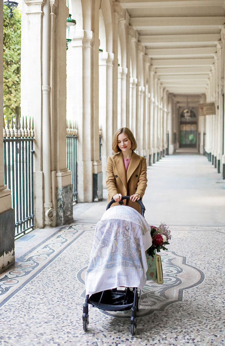 カルーゼル・ブルー] オーガニックコットン・おくるみ毛布 / アトリエ