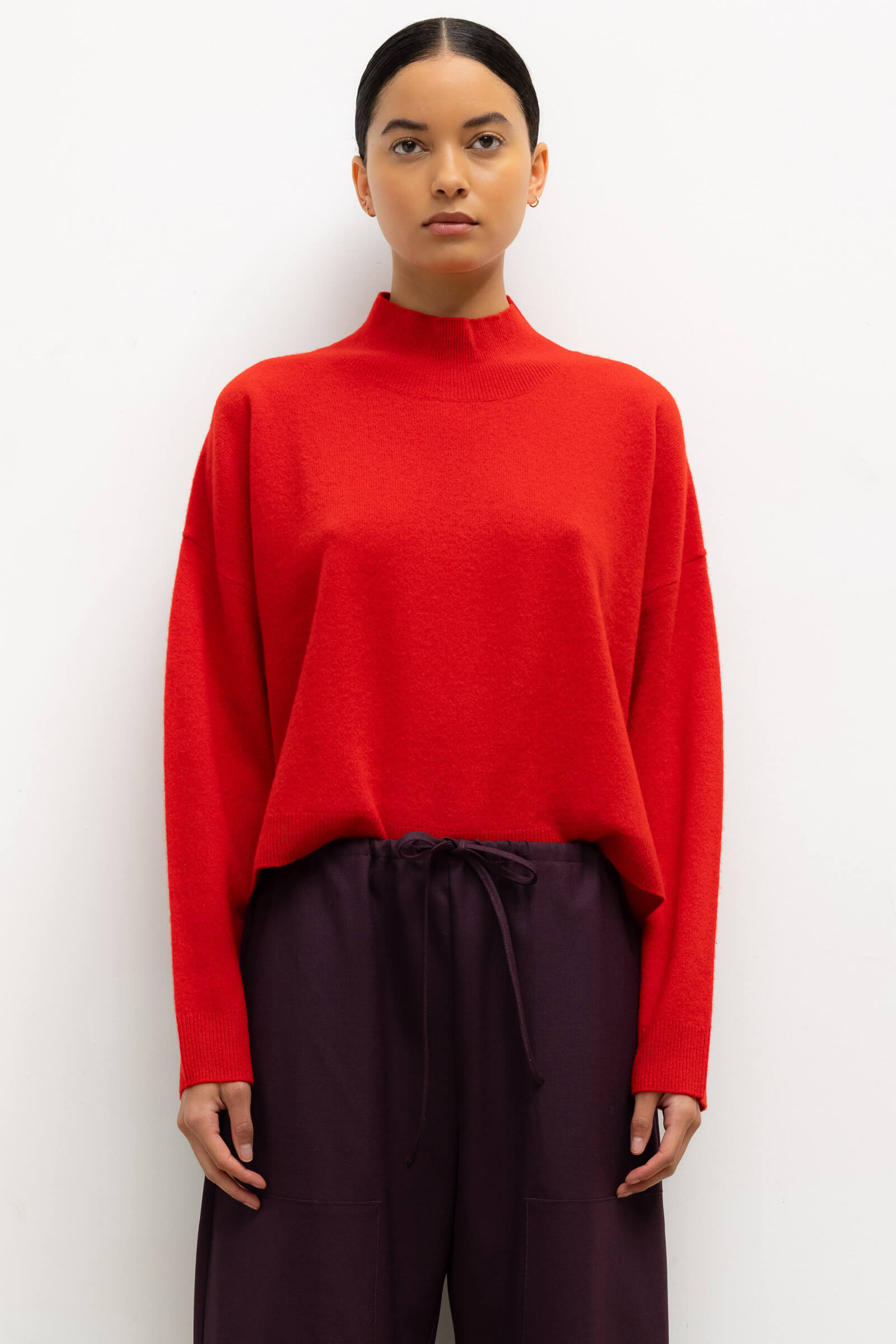 LESET Jesse Boxy Mock Neck in Lipstick in Wool