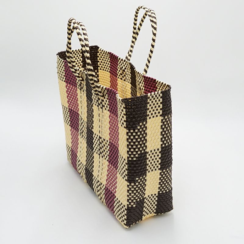 MERCADO BAG - 3 COLORS CHECK - Cream/Metallic Pink/Brown (M