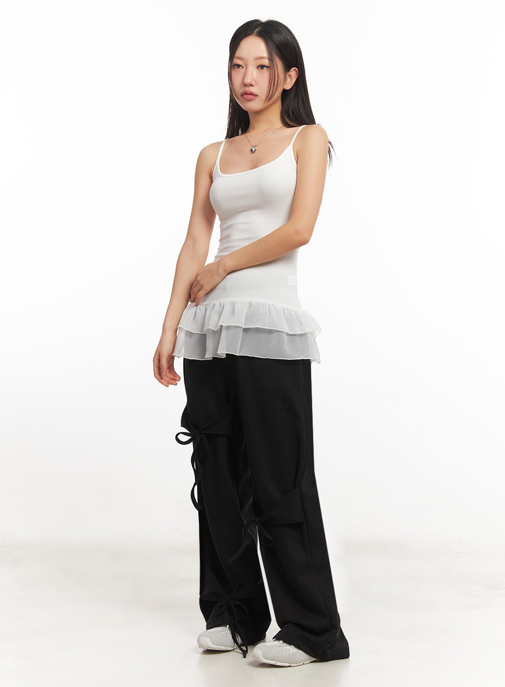 Frill-Trim Long Cami Top IA524 - Acubi style | LEWKIN