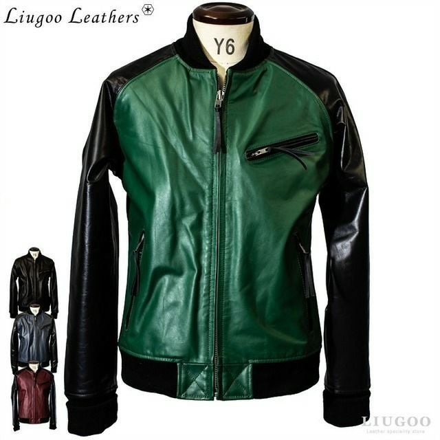 Liugoo Leathers 本革 レザ-バイカースタジャン メンズ リューグー