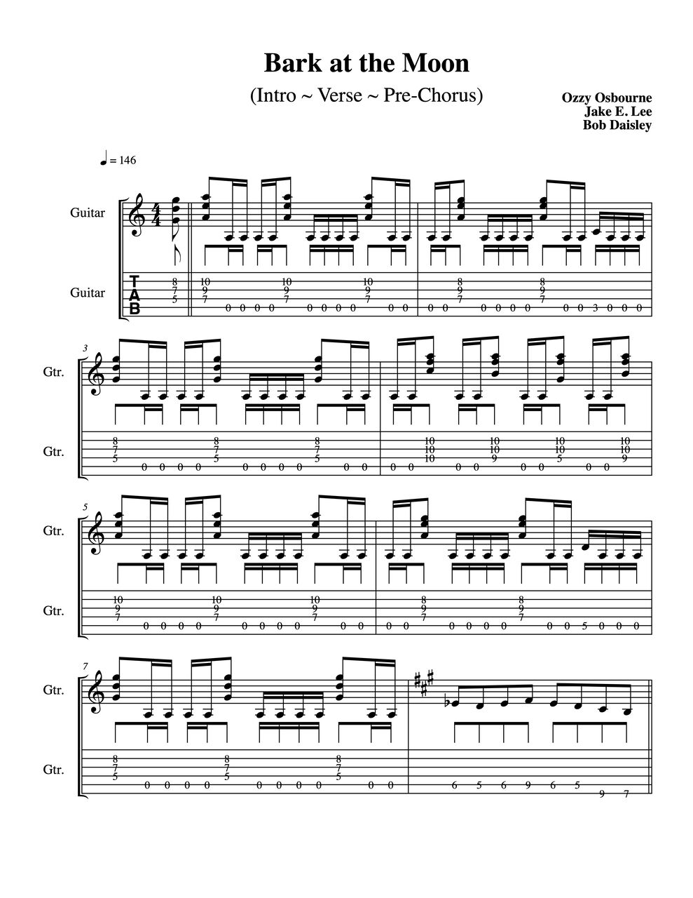 TAB譜】Ozzy Osbourne「Bark at the Moon」Jake E. Lee 本人の弾き方を