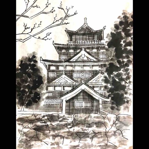 水墨画 日本の伝統的な建物自作 約120点が一堂に さがみ水墨・日本画