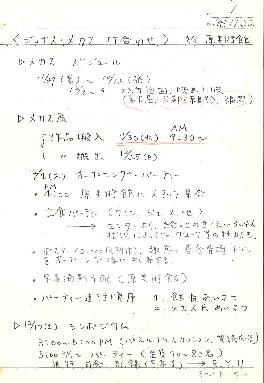 1983年11月29日初来日 原美術館「ジョナス・メカスと26人の仲間たち