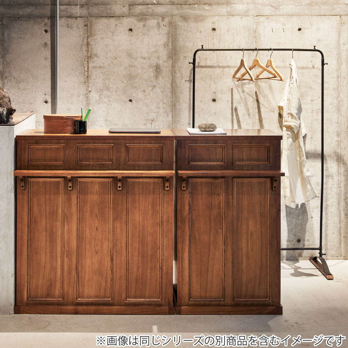 カウンター 天然木 背面収納 引出し付 幅90cm （ 間仕切り カウンター