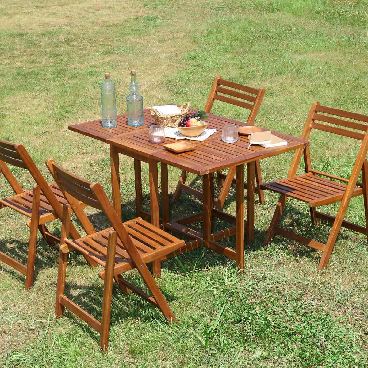 ガーデンテーブル バタフライテーブル＆チェアー 5点セット 天然木