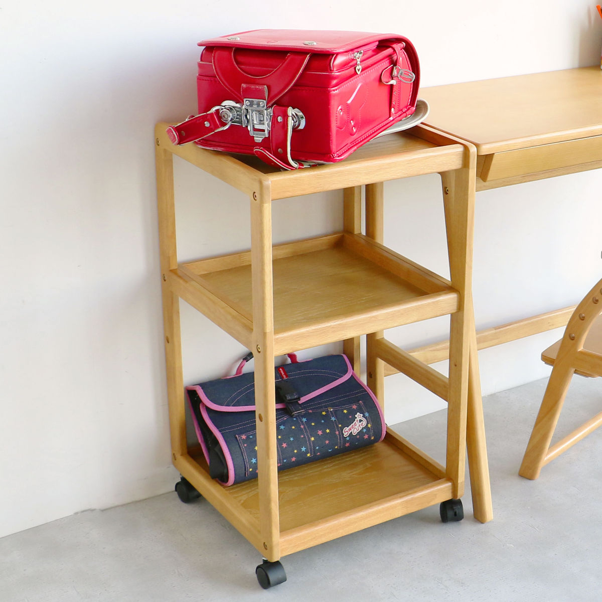 サイドワゴン キャスター付 木製 高さ72cm 3段 E-Toko （ ランドセル