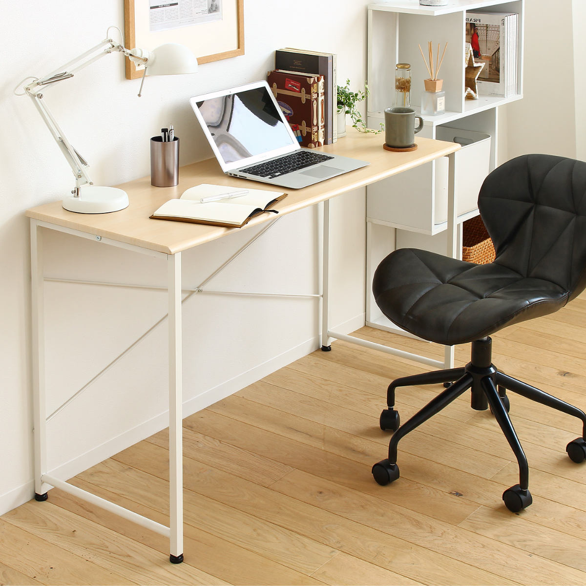 デスク 幅120cm 木目調 スチール脚 （ ワークデスク シンプルデスク