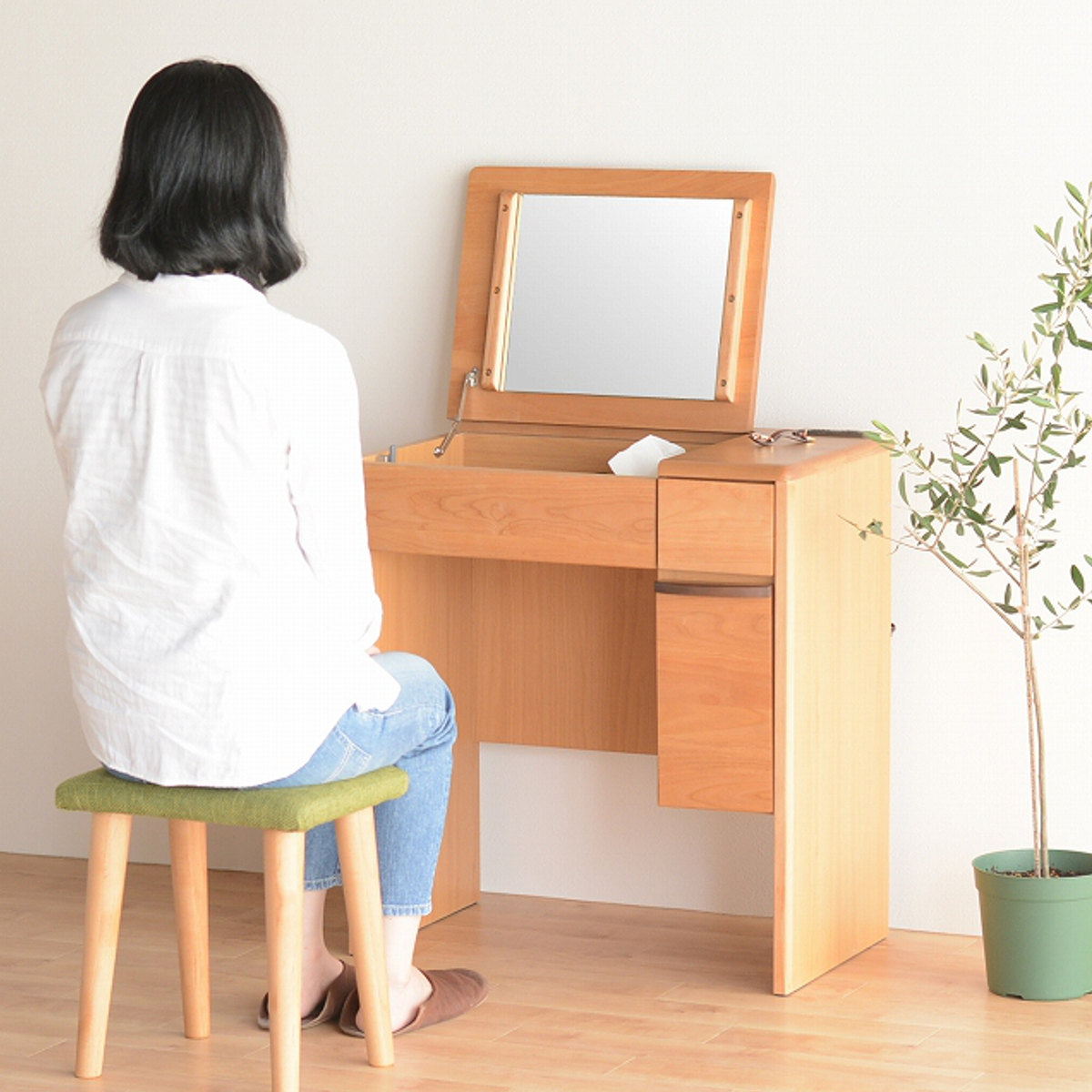 ドレッサー 幅65cm 鏡台 天板開閉タイプ ルシアン （ スツール付き