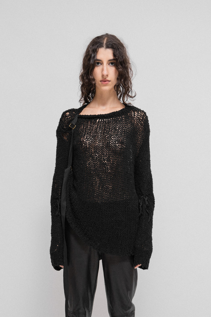 ANN DEMEULEMEESTER - SS03 Cotton net sweater with distressing and
