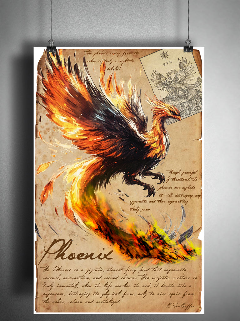 Phoenix, cryptid art, bestiary cryptozoology science journal art