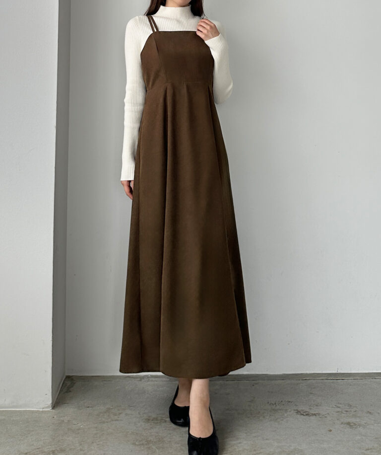 セミフレアバックリボンコーデュロイキャミワンピース | Louere