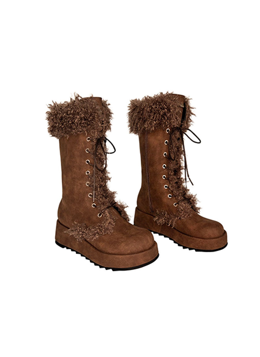 Puffy Fur Boots (Brown) - LOULOUSEOUL