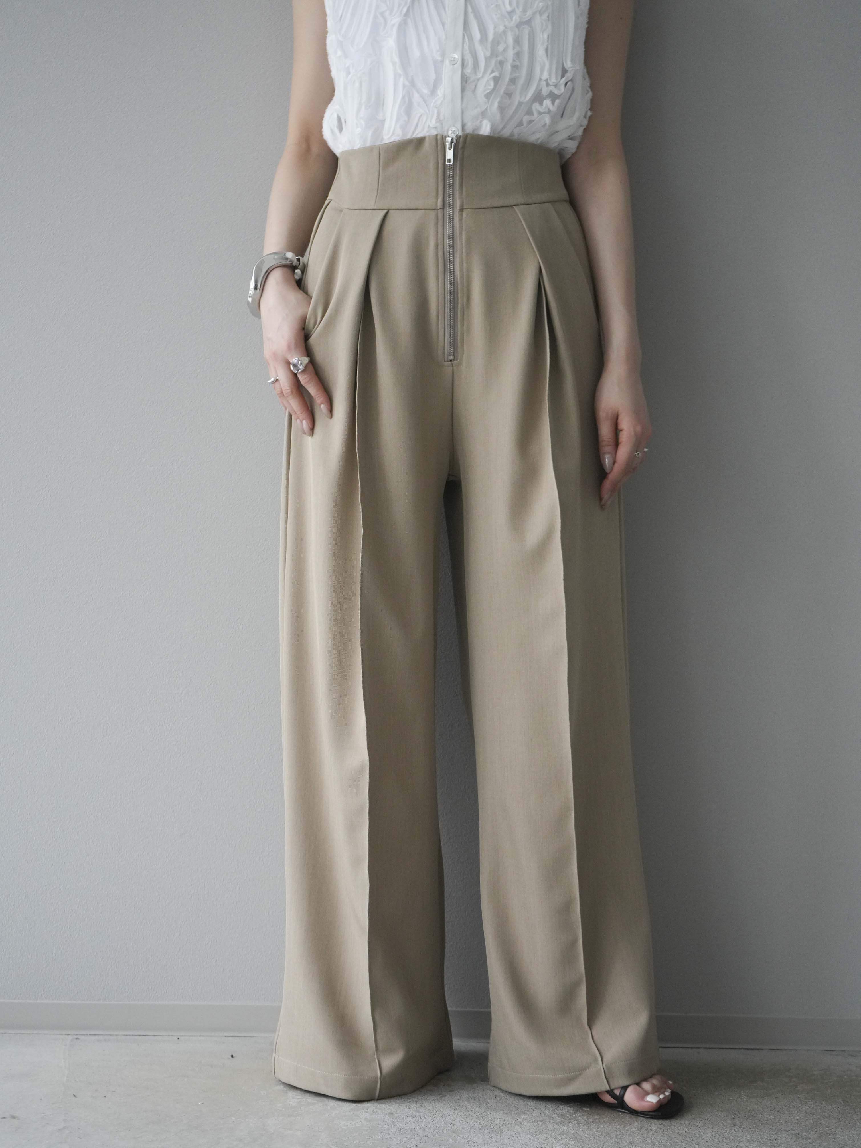 予約]ジップタックワイドパンツ/ベージュ – Lumier