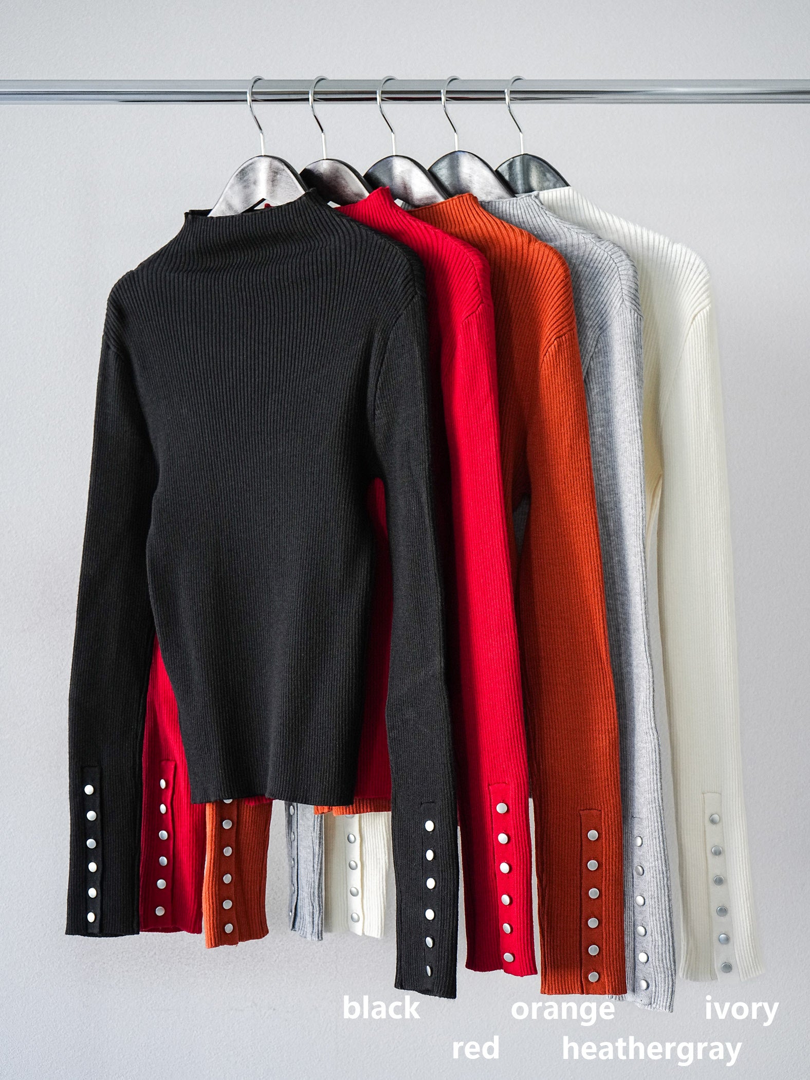 SET]ミックスループヤーンニットミニワンピース+袖ボタンボトルネック