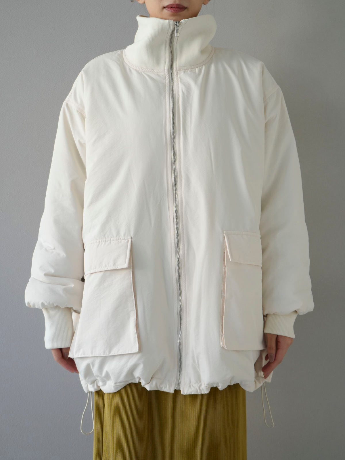 予約]リブスタンドカラービッグポケットオーバーブルゾン/アイボリー