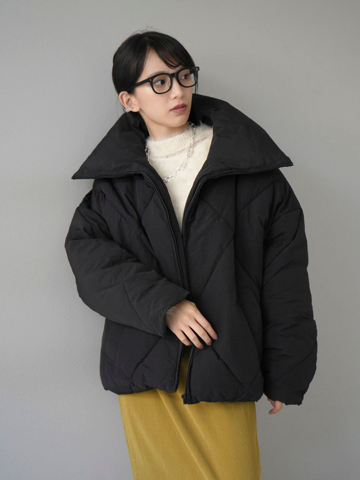 予約]ハイネックダイヤキルト中綿ダウンジャケット/ブラック – Lumier