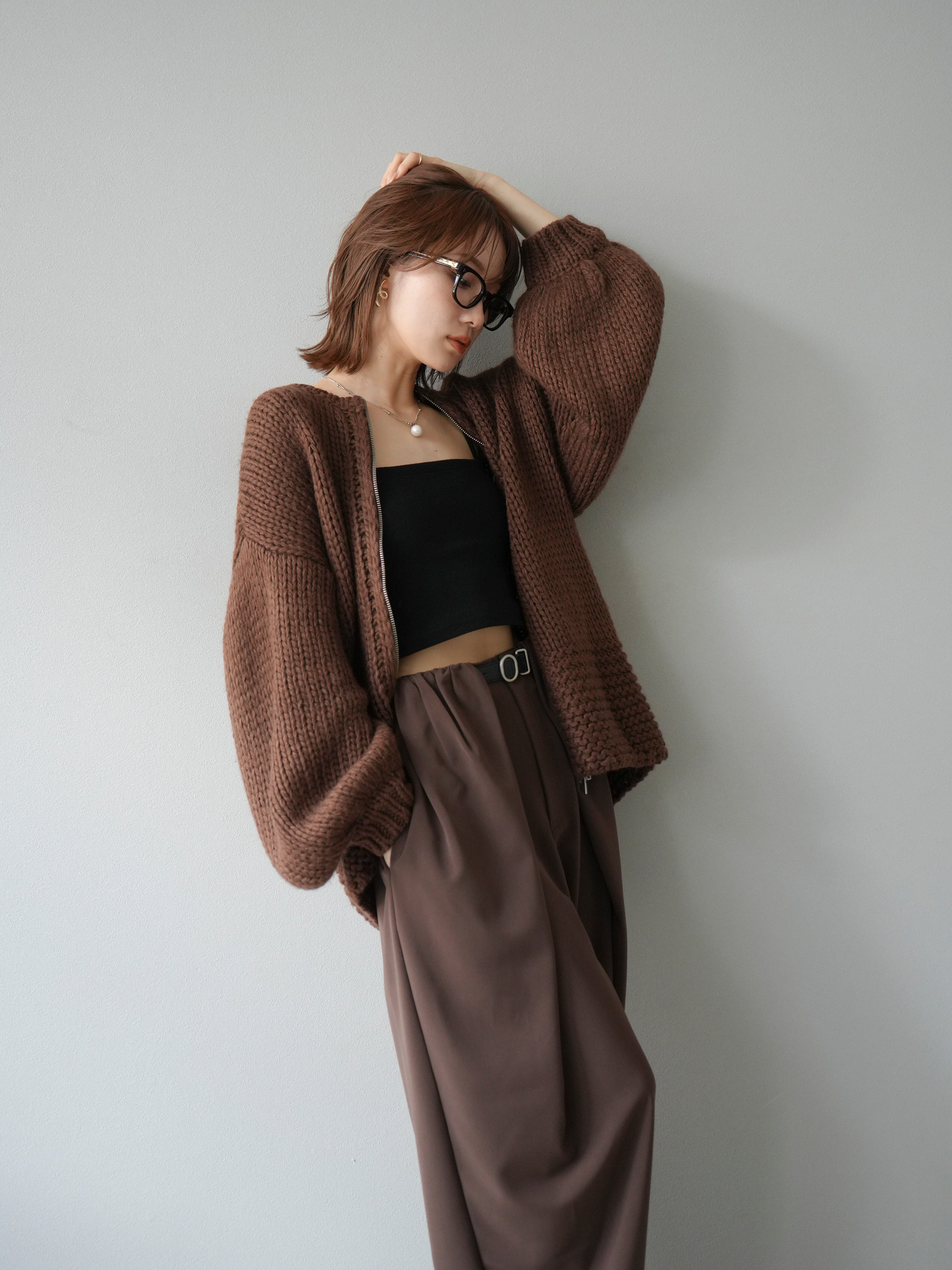 予約]ロービングケーブルオーバーZIPニットカーディガン/ブラウン – Lumier