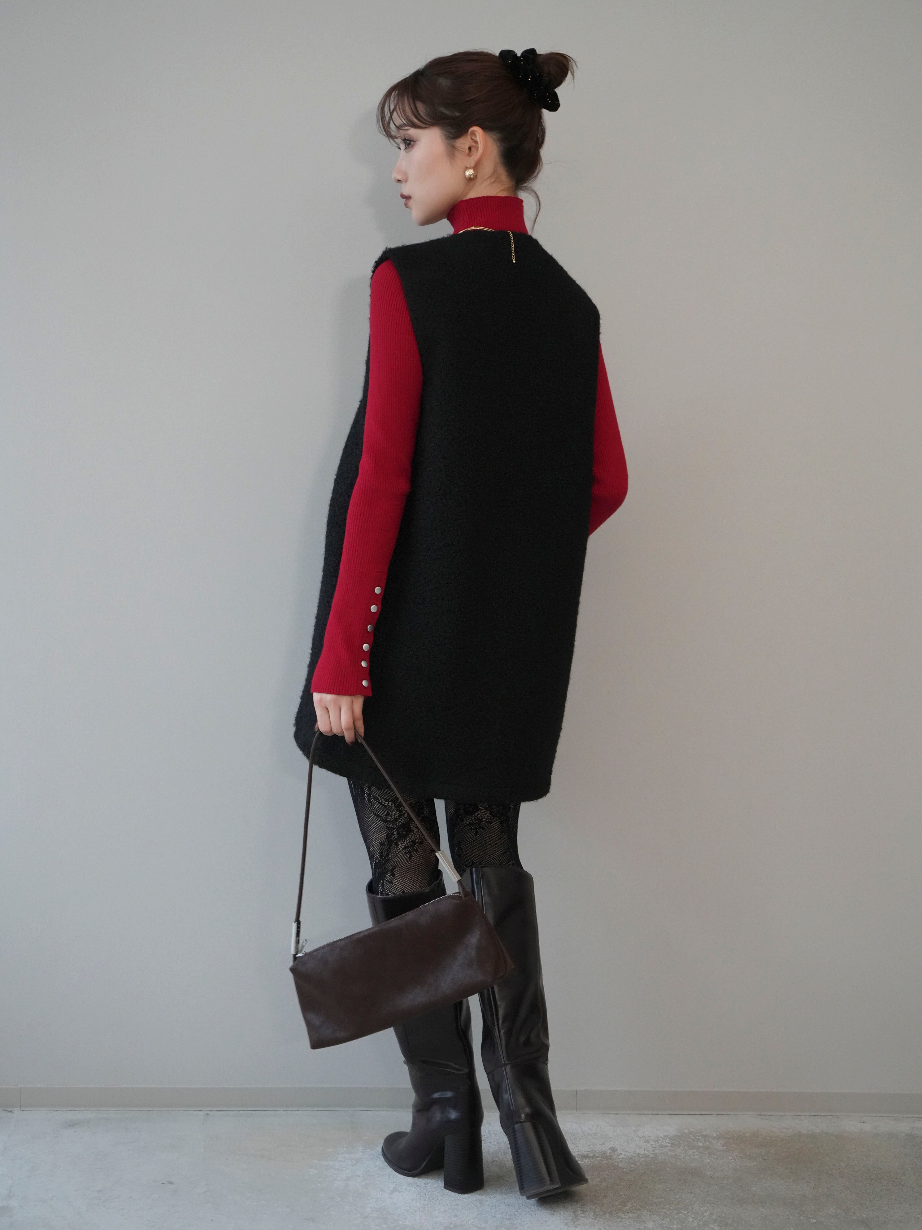 SET]ミックスループヤーンニットミニワンピース+選べるアクセセット