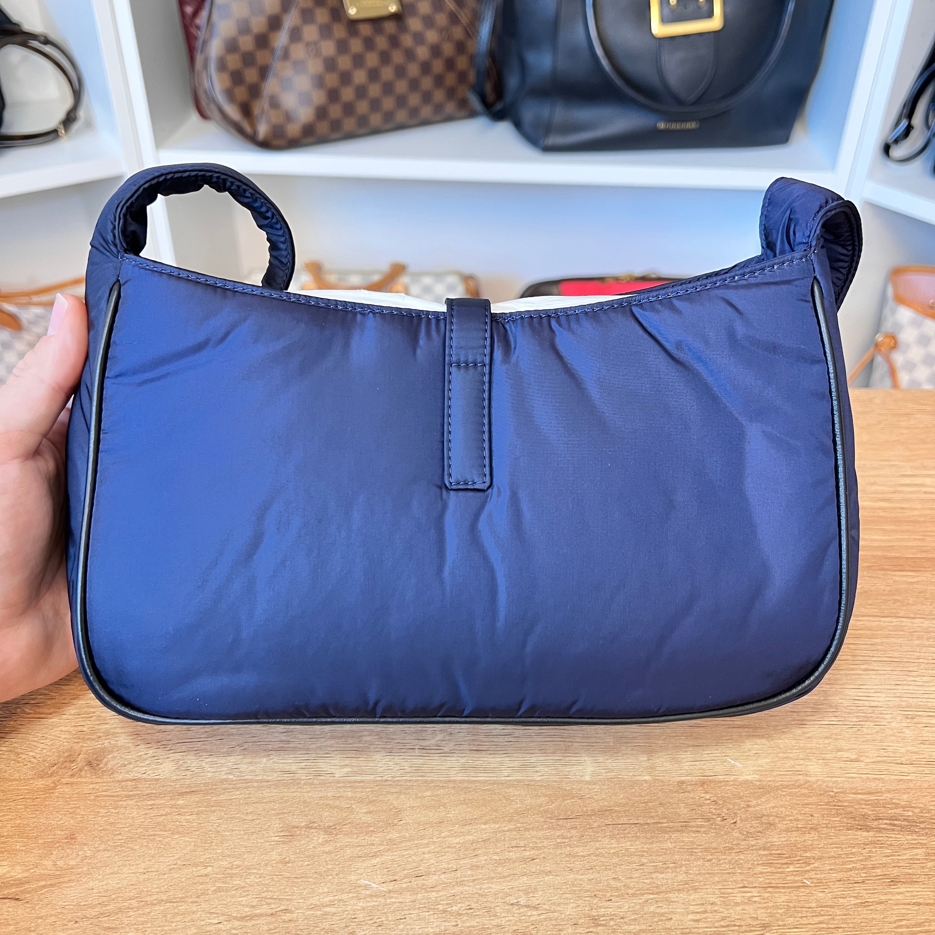 Saint Laurent YSL Le 5 À 7 Nylon Shoulder Bag Navy & Gold – Luxe