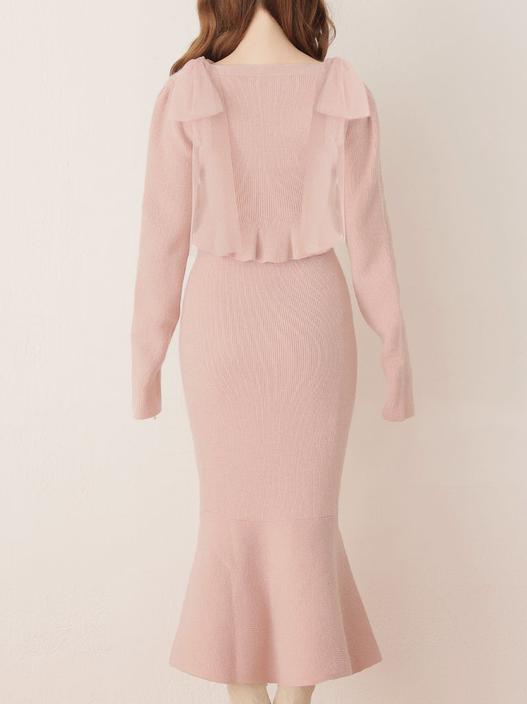 Ribbon peplum ensemble knit onepiece(eme10793) – M me eme