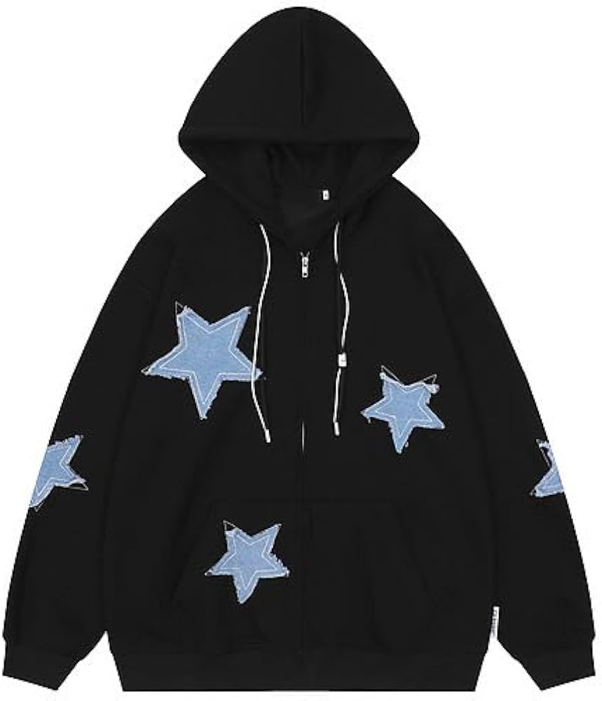 Kelabia Aesthetic Y2K Zip Up Hoodie Vintage Star Patchwork