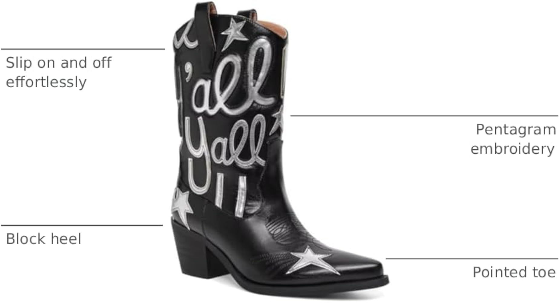 Amazon.com | HOCHFART Metallic Cowboy Boots for Women Mid Calf Low