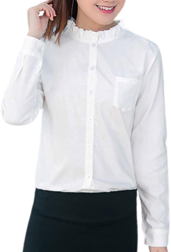 Amazon | [ALVEIN] フリルブラウス フリルネック 首元 襟元 シャツ