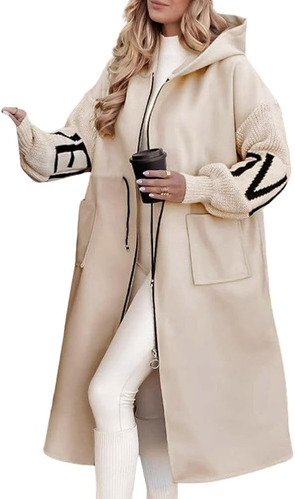 Amazon.com: chouyatou Women's Casual Knitted Sleeve Wool Trench