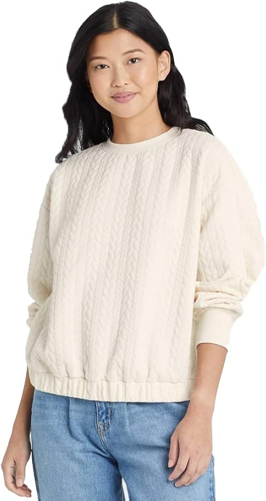 A New Day Women's Quilted Sweatshirt - (Cream, XX-Large) at Amazon