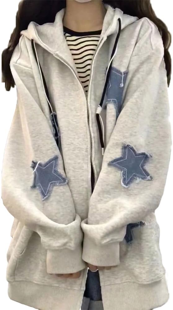Fronage Y2K Zip Up Jacket for Women Star Graphic Oversized Hoodies