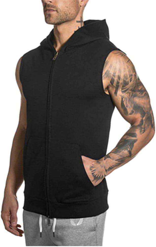 EndoraDore Men's Sleeveless Zip Up Hooded Workout Tank Tops