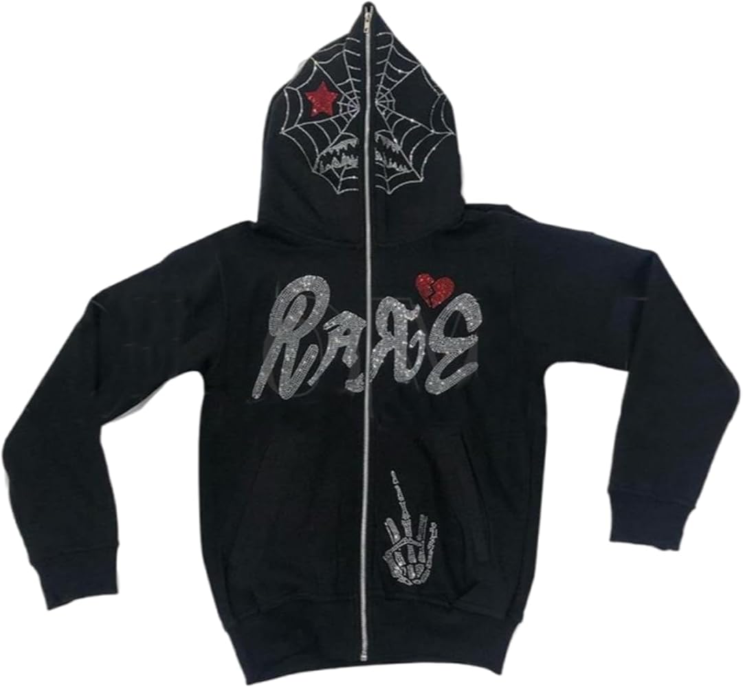 Udeniy Womens Y2K Punk Zip Up Sweatshirt Hoodies Casual Oversize