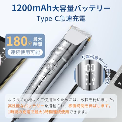 Tasavz - バリカン Type-C充電式 ヘアーカッター 電動バリカンメンズ V